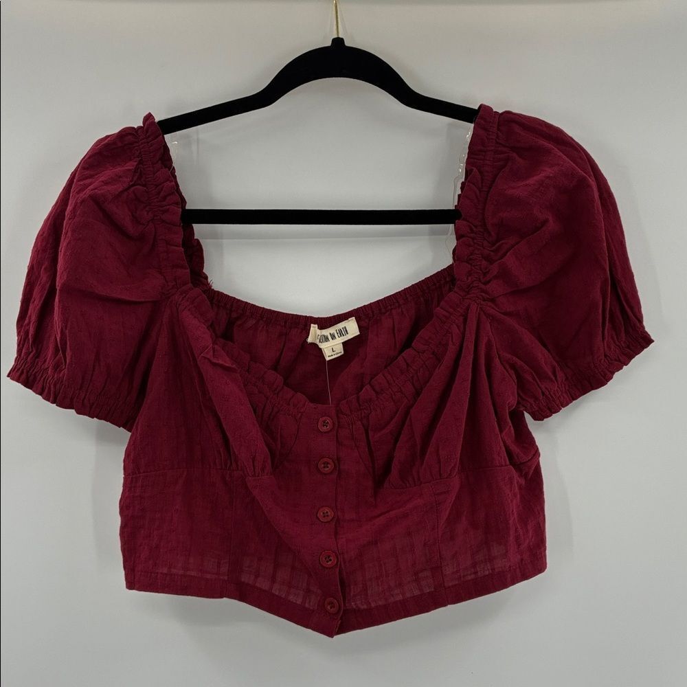 3For$20 Fashion on Earth Deep Red Puff Sleeve Crop Blouse size: Large